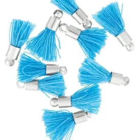 10mm Blue Fabric Tassel with Silver Cap (10 Pieces)