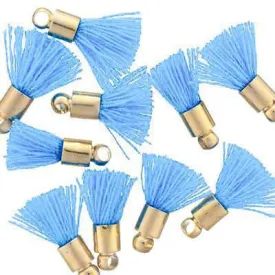 10mm Periwinkle Blue Fabric Tassel with Gold Cap (10 Pieces)