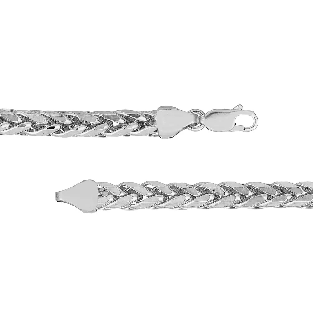 14k White Gold Hollow 4.5mm Braided Wheat Franco Chain Necklace with Lobster Claw Clasp