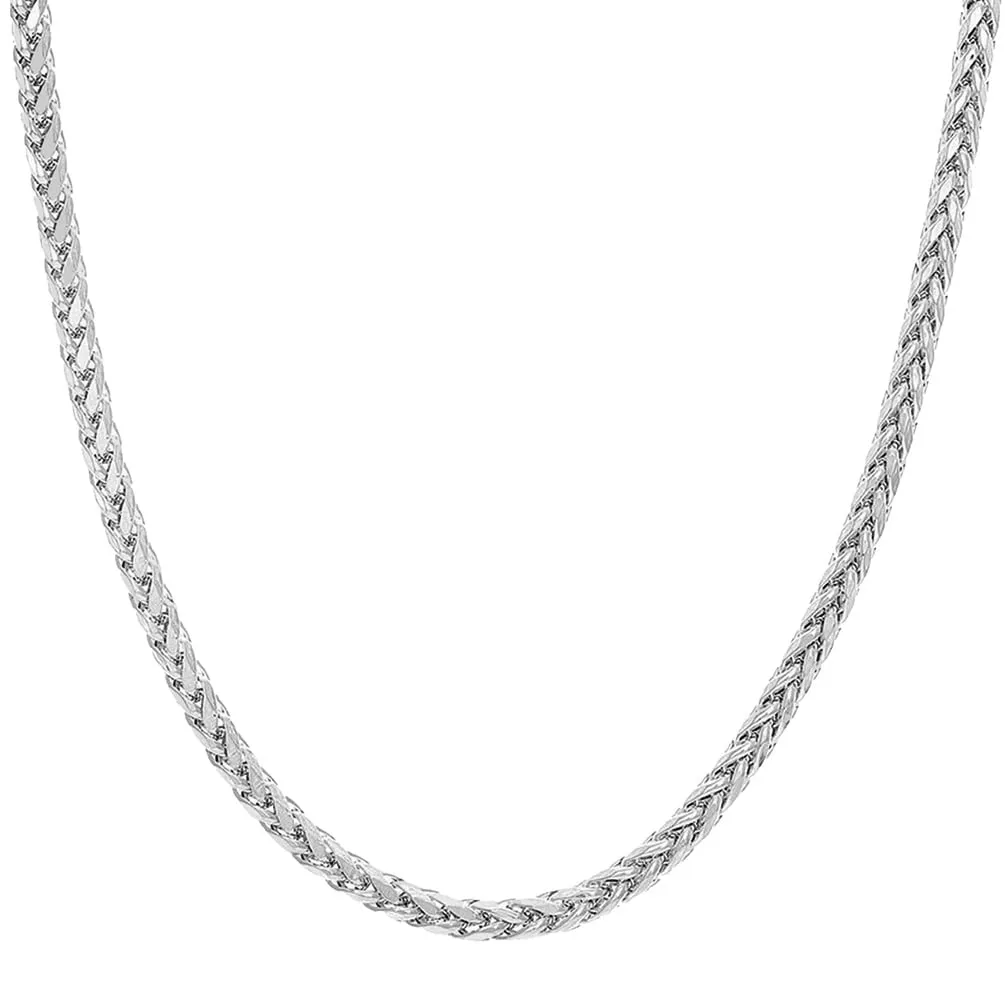 14k White Gold Hollow 4.5mm Braided Wheat Franco Chain Necklace with Lobster Claw Clasp