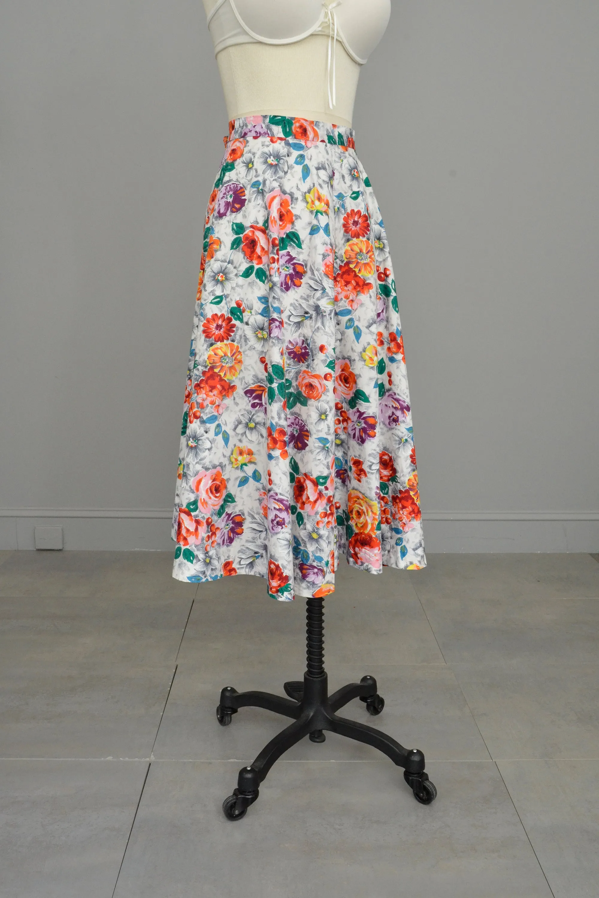 1950s Rose Print Floral Circle Skirt