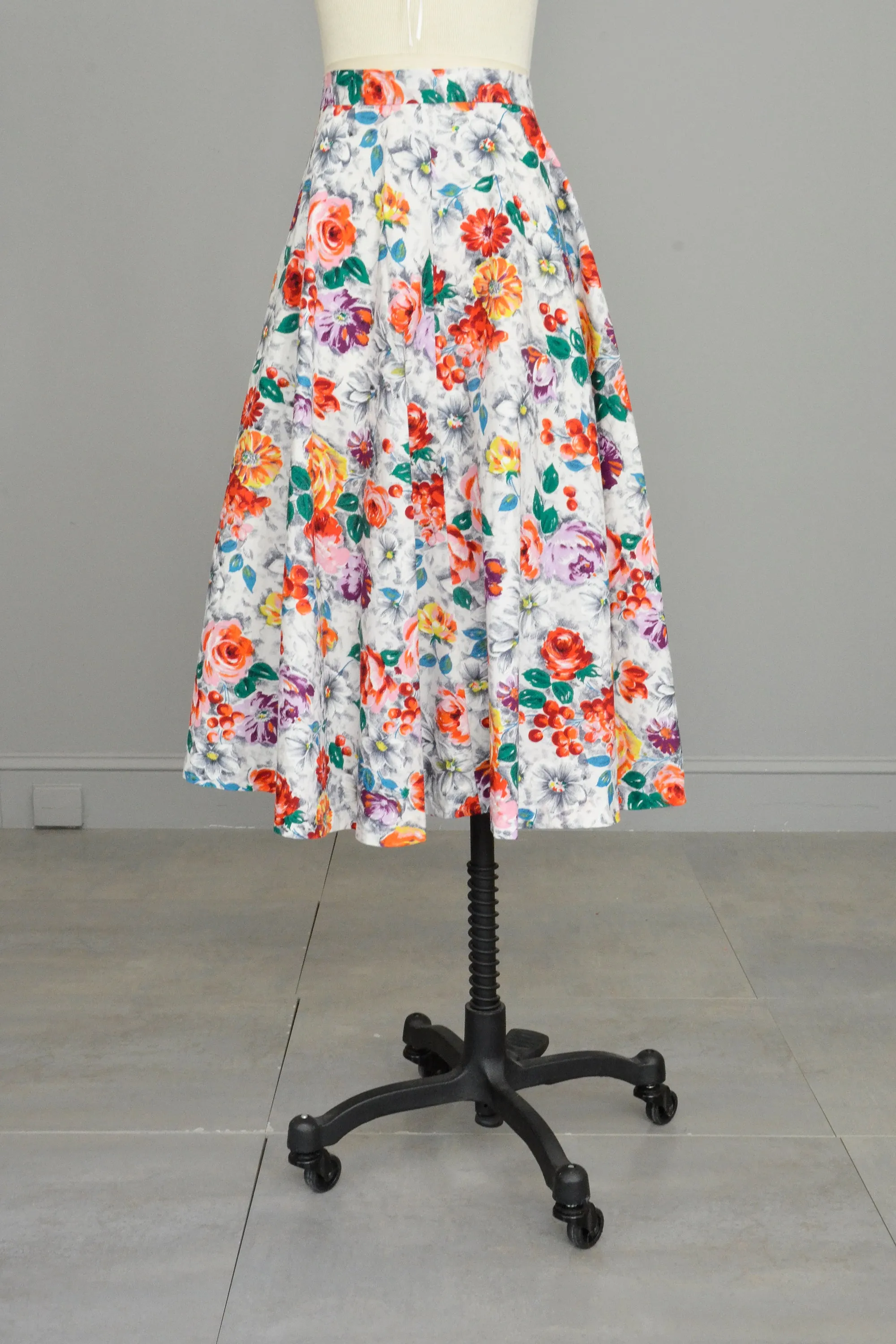 1950s Rose Print Floral Circle Skirt