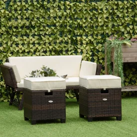 2pc Patio Wicker Ottoman Set -  Beige