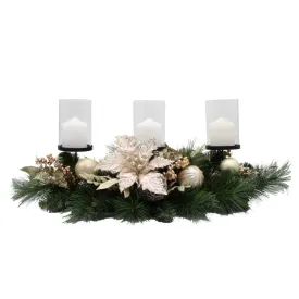 3 PILLAR LUXE CHAMPAGNE POINSETTIA CENTREPIECE