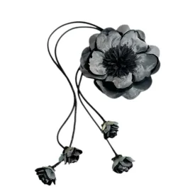 Alex Black Flower Tie With Flower Tassels