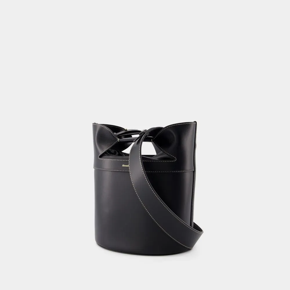 ALEXANDER MCQUEEN Black Leather Bucket Bow Crossbody Bag for Women from SS24 Collection