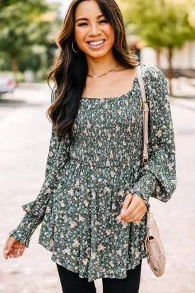 All For The Fun Sage Green Ditsy Floral Top