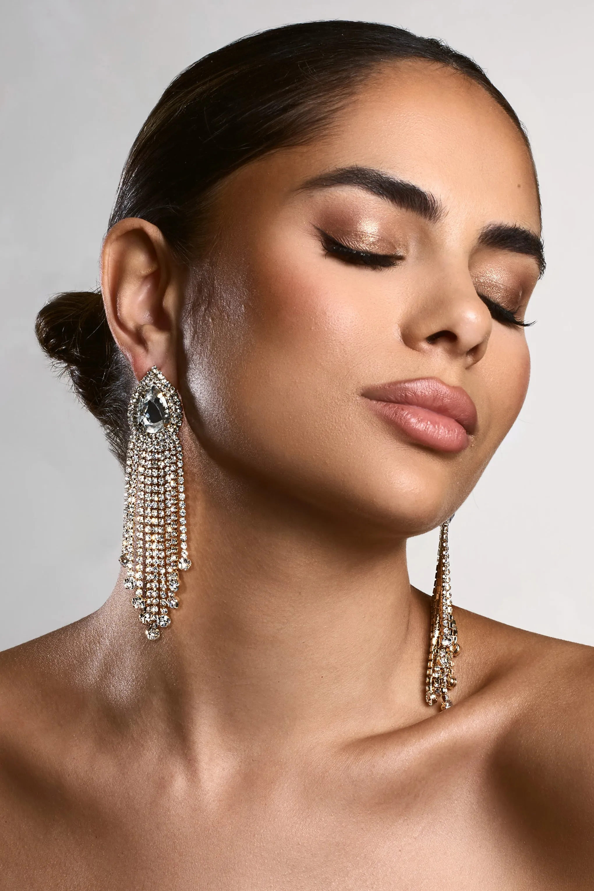 Allie | Gold Diamante Statement Drop Earrings