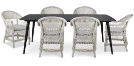 Amalfi Rectangle 7 Piece Outdoor Setting in Gunmetal with Wicker Chairs