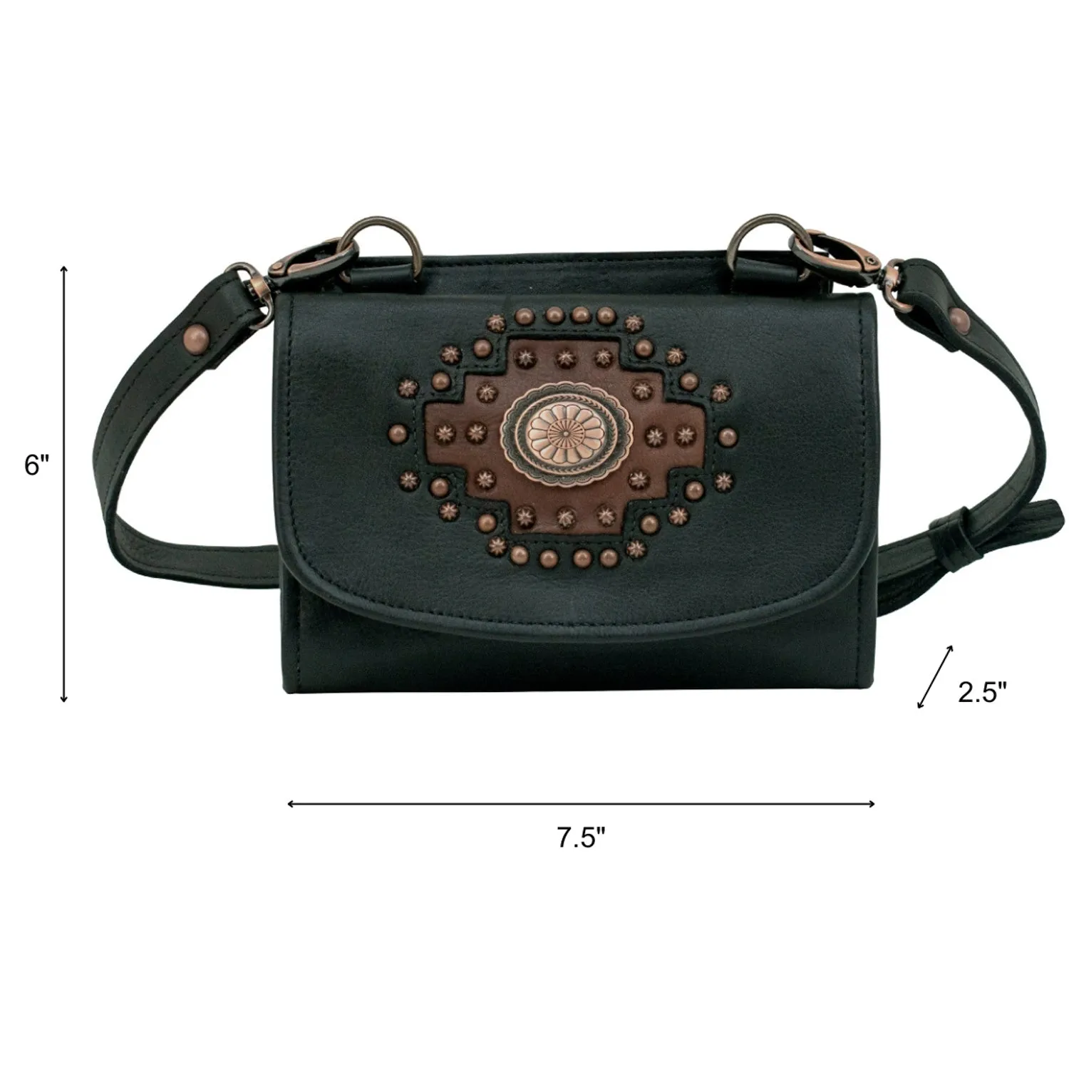 American West Womens Midnight Copper Black Leather Crossbody Bag