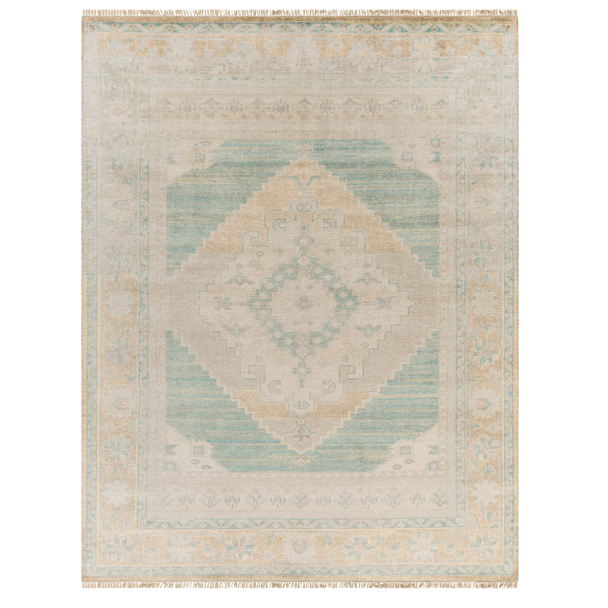 Anadolu Beige & Seafoam Wool Blend Area Rug - Available in a Variety of Sizes