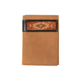 Ariat Men's Aged Bark Southwest Overlay Trifold Wallet