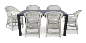 Bahamas Rectangle 7 Piece Outdoor Setting in Gunmetal with Wicker Chairs