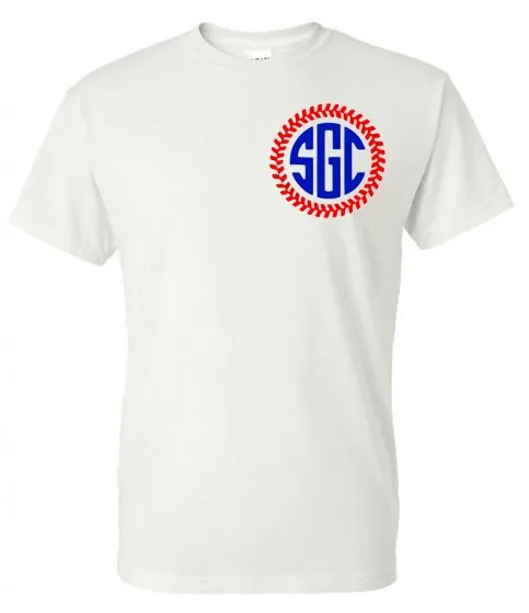 Baseball Stitches Circle Monogram Tee