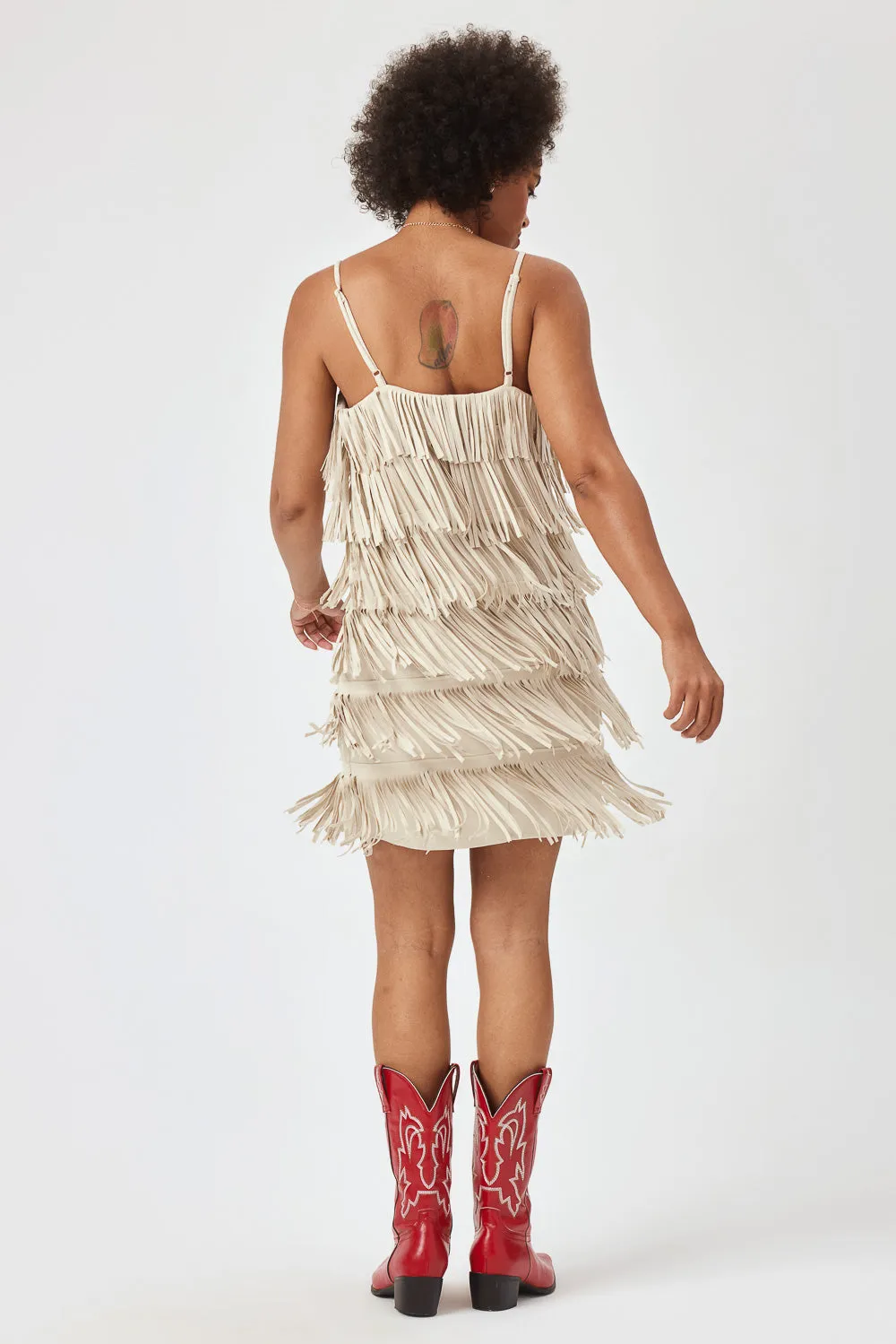 Beige Suede Fringe Dress