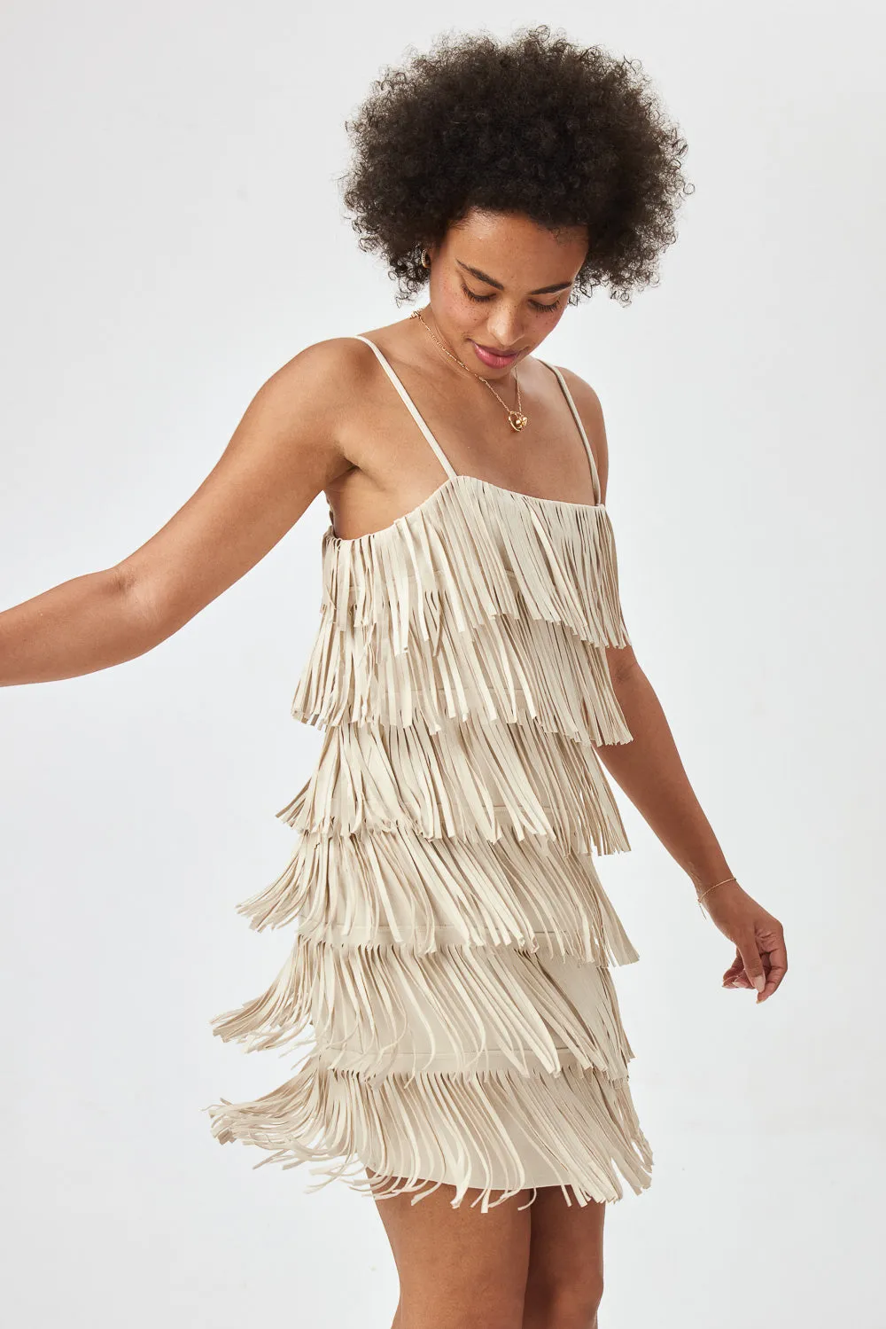 Beige Suede Fringe Dress