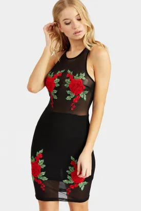 Black Floral Mesh Dress