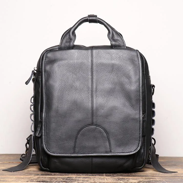 BLACK Vertical LEATHER MEN'S Messenger Bag Side Bag BACKPACK Work Handbag Briefcase FOR MEN