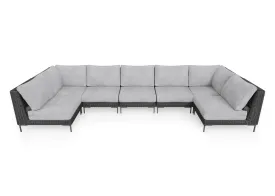 Black Wicker Outdoor U Sectional - 7 Seat