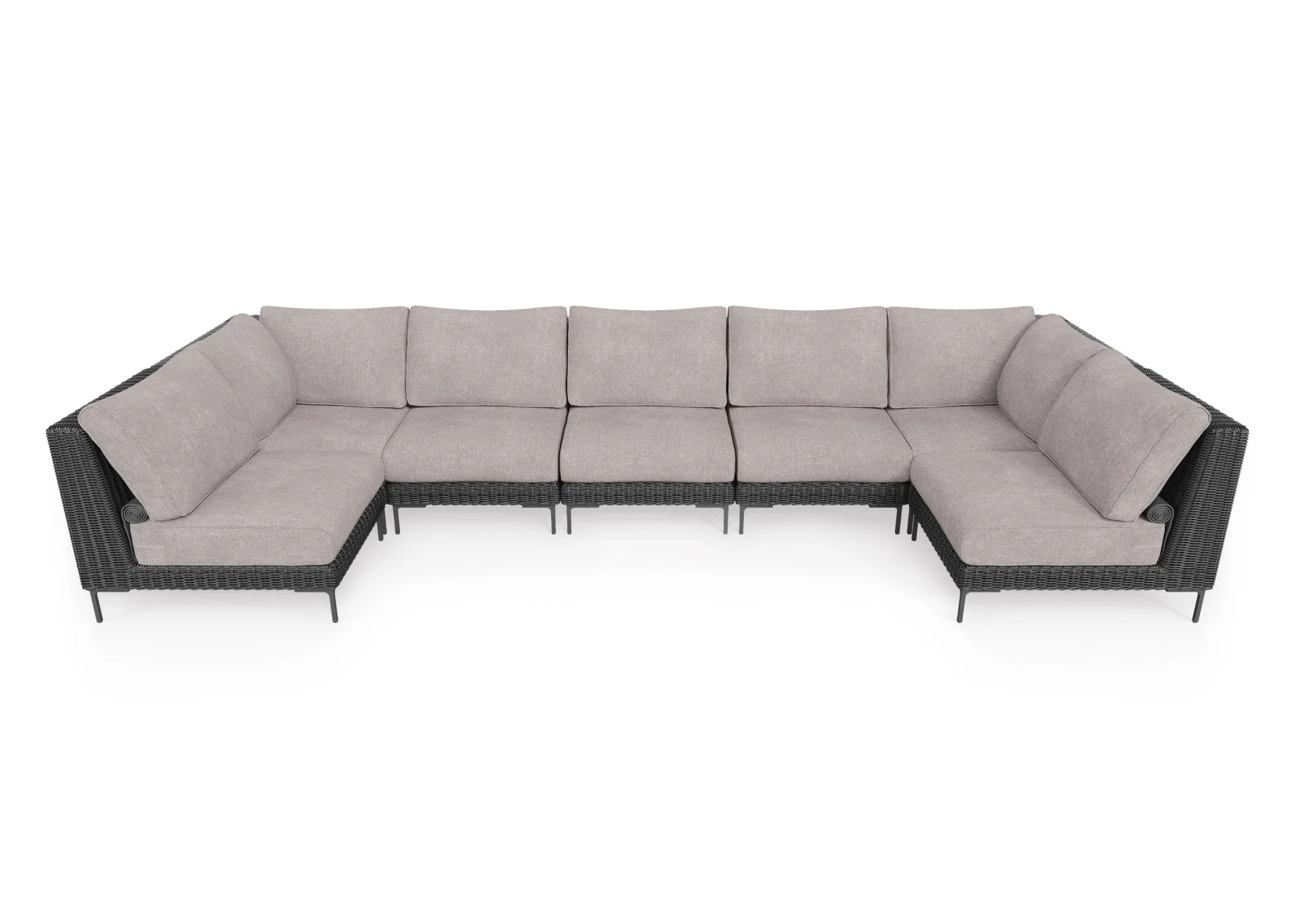 Black Wicker Outdoor U Sectional - 7 Seat