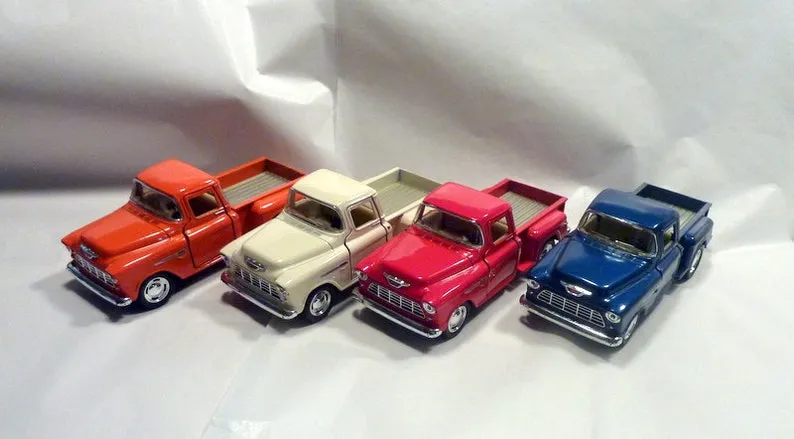 Blue Farmhouse Truck, Diecast truck decor, 1955 Chevy - Farmhouse decor, metal truck, red truck decor