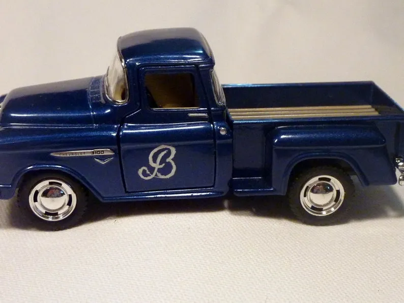 Blue Farmhouse Truck, Diecast truck decor, 1955 Chevy - Farmhouse decor, metal truck, red truck decor