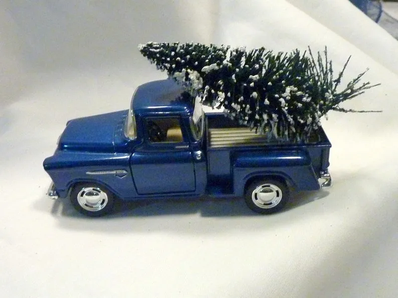 Blue Farmhouse Truck, Diecast truck decor, 1955 Chevy - Farmhouse decor, metal truck, red truck decor