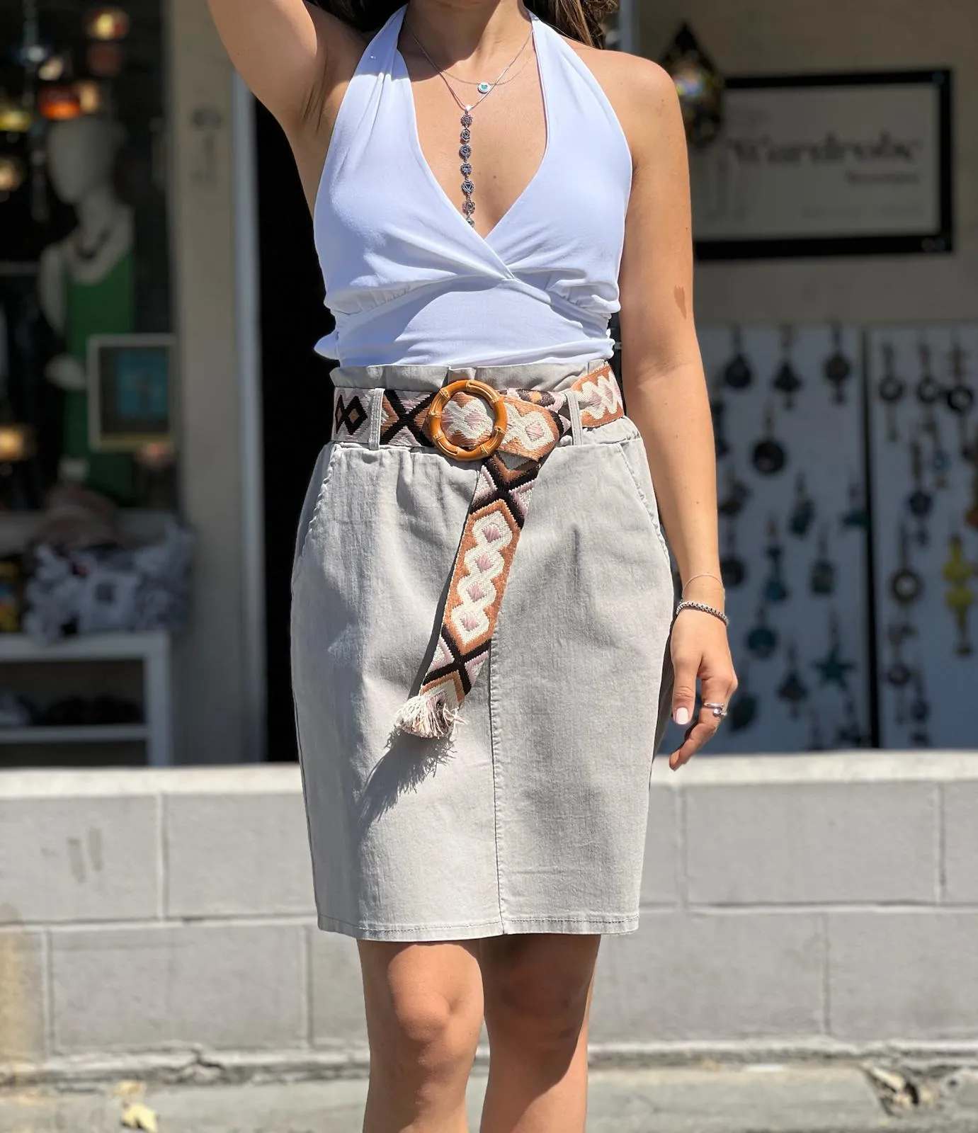 Blue Skirt With Lycra Belt Detail