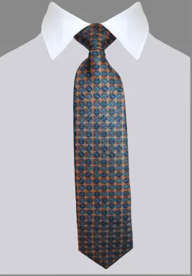 Boys size, Orange & Blue Footballs, 100% Silk Twill Tie