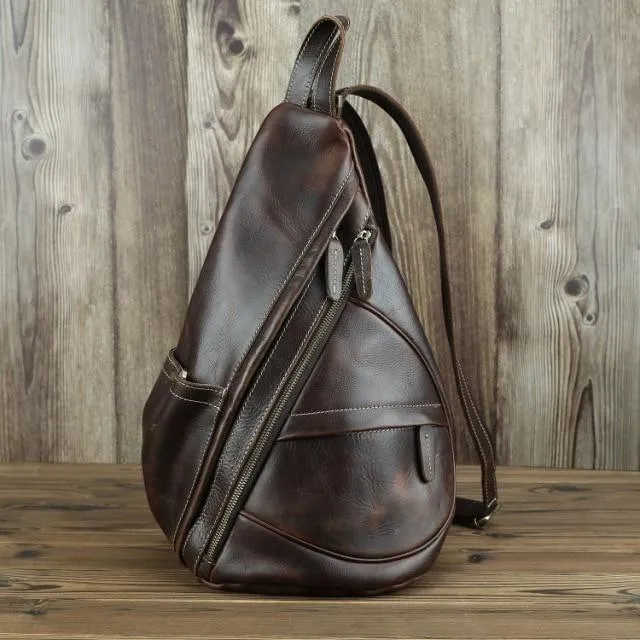 Casual Genuine Leather Travel Backpack Black Brown - Dark