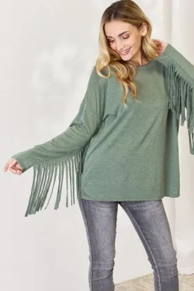 Celeste Full Size Fringe Detail Long Sleeve Top