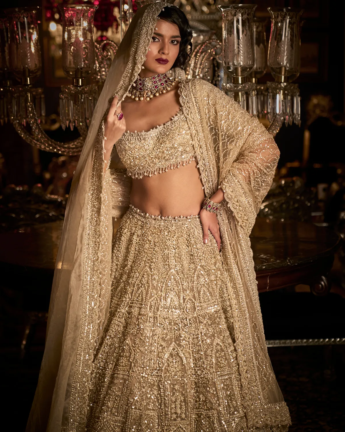 Champagne Pearl Lehenga Set