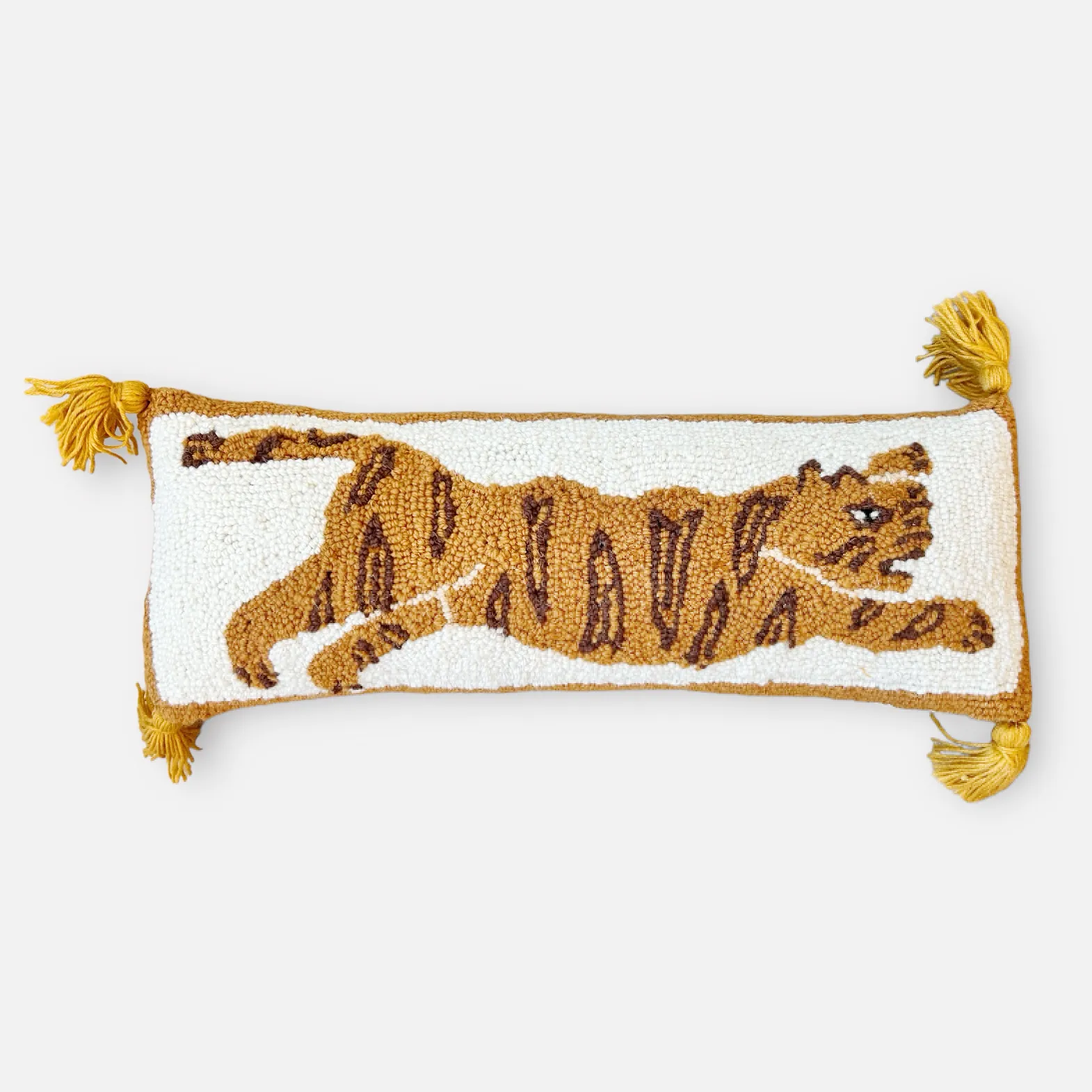 Cheetah Hooked Pillow with Orange Tassels