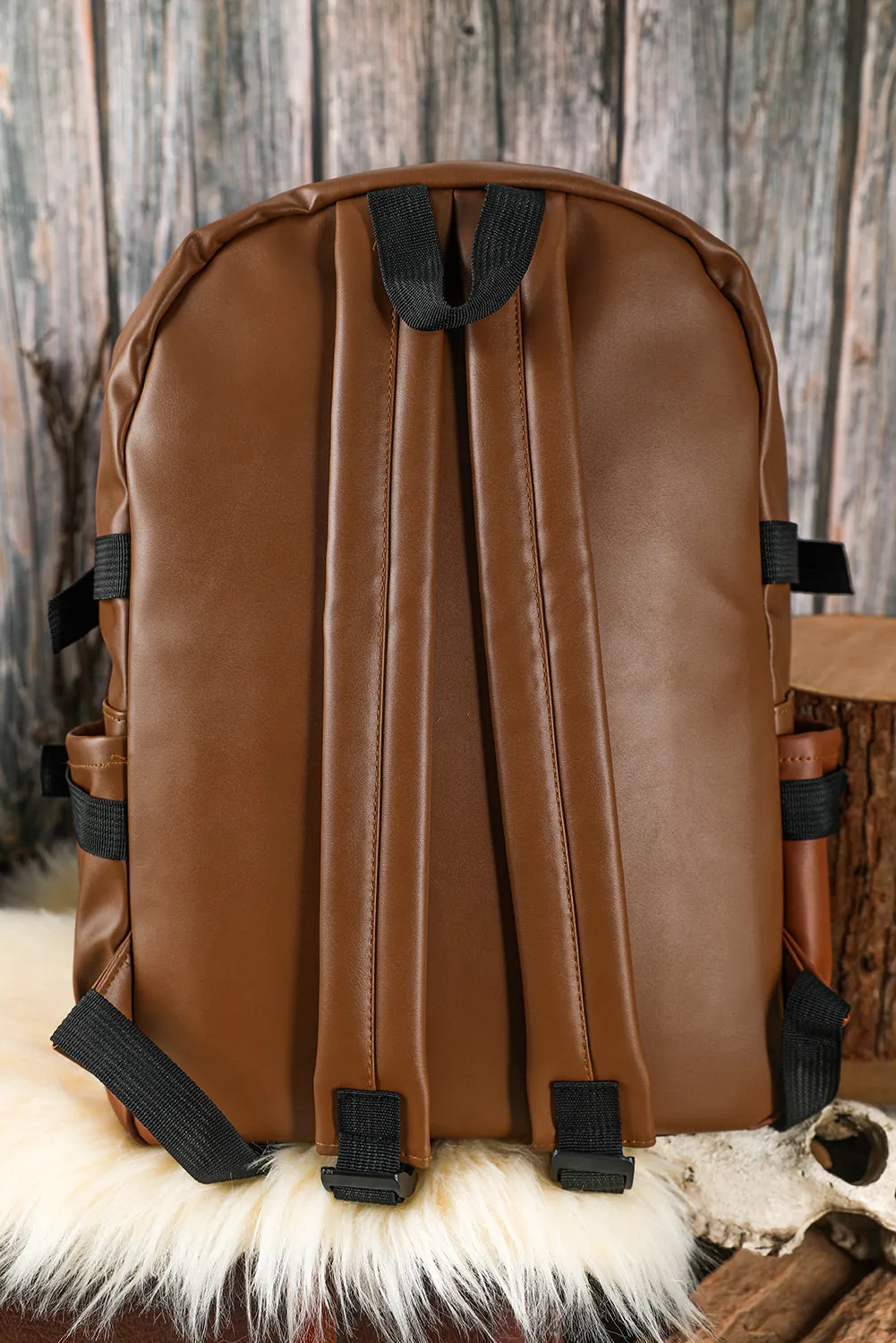 Chestnut Faux Leather Zipped Large Capacity Backpack