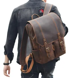 Crazy Horse Leather Backpack Mens Daypack