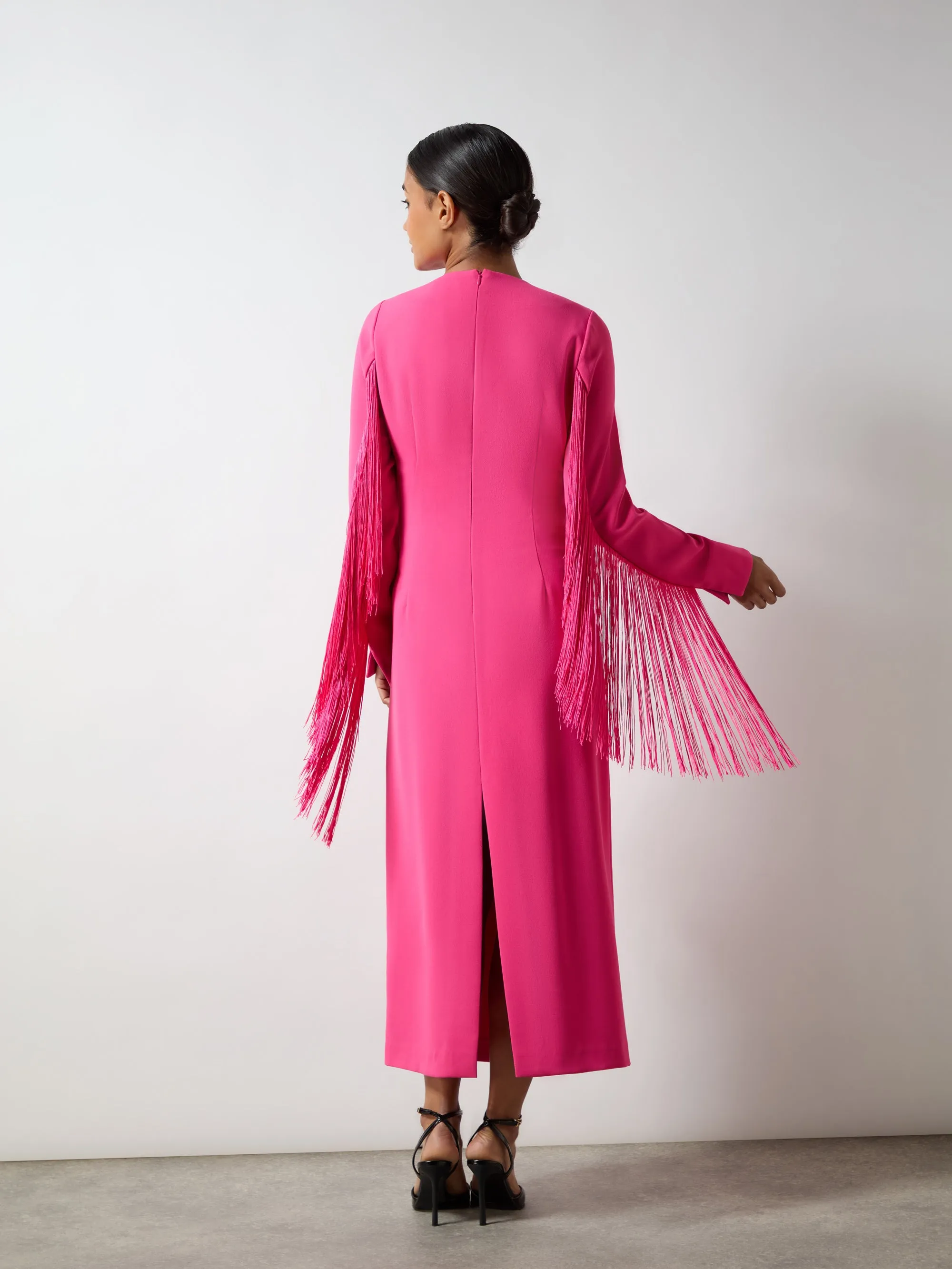 Francesca Pink Fringe Detail Midi Dress