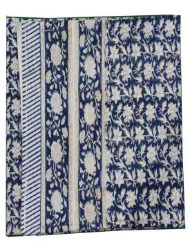 Hand Block Print India Tablecloth 100%Cotton Floral Rectangular Blue 60*90 Inch