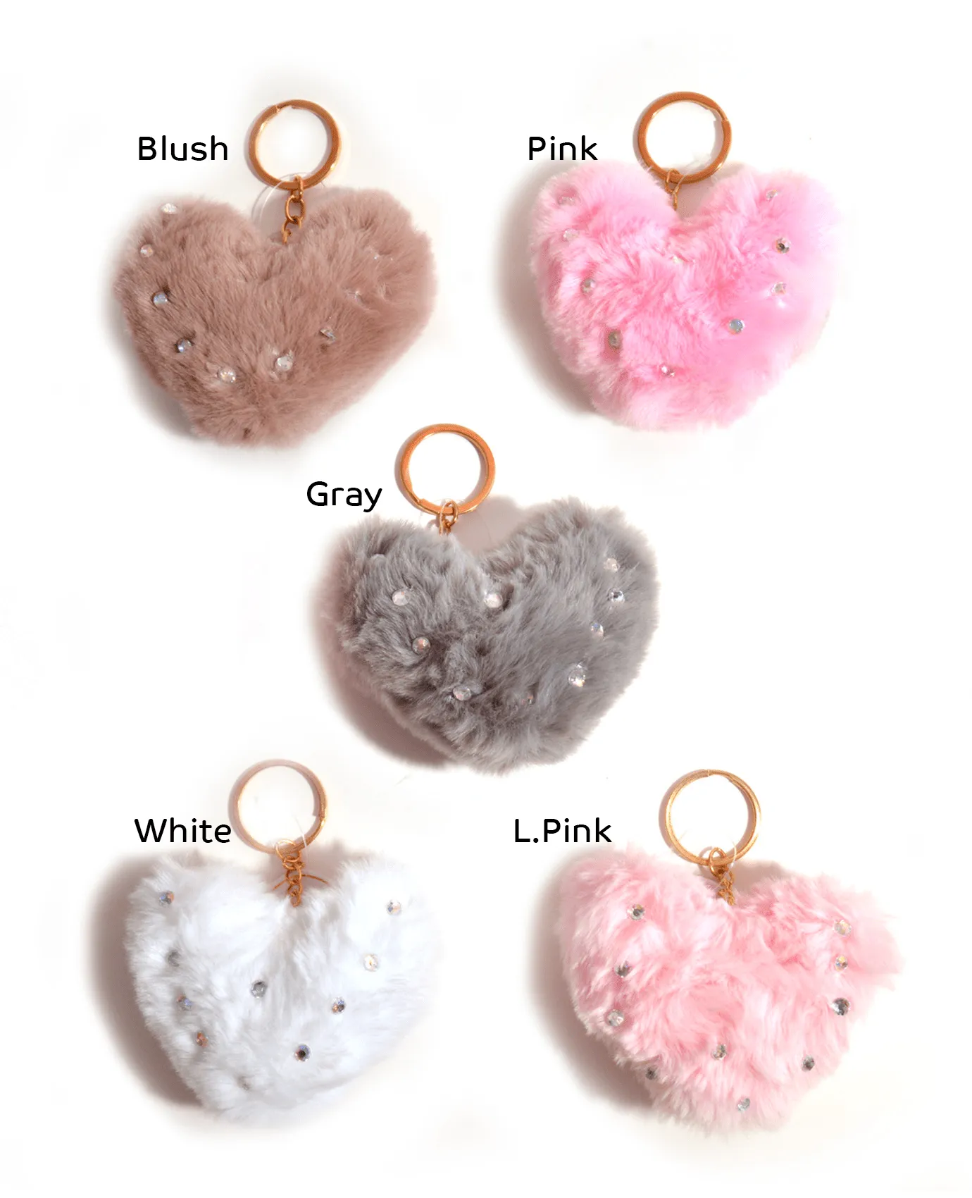 Heart  Rhinestones Pom Pom Keychain