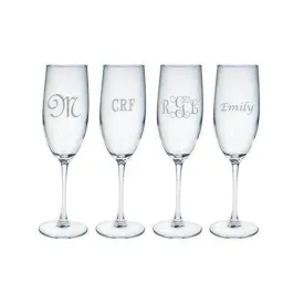 Personalized Glass Champagne Flutes, Set of 4, 8 oz. each