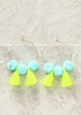 POM POM TASSEL HOOP EARRINGS