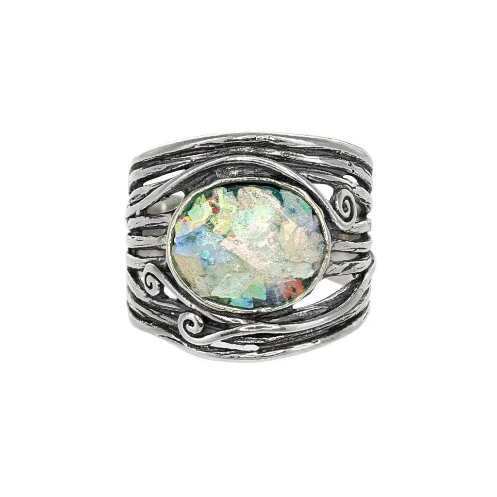 Roman Glass Ring with Sterling Silver Detail