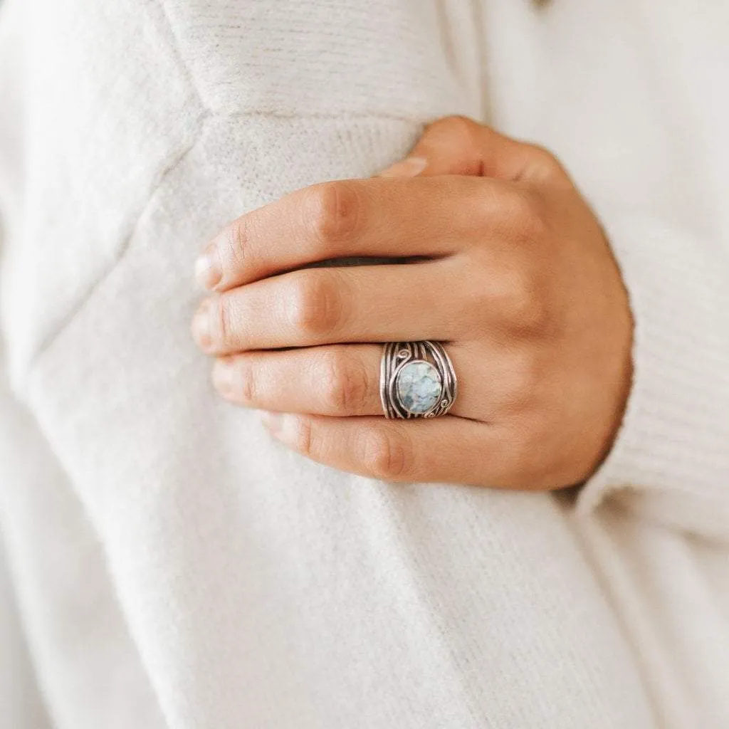 Roman Glass Ring with Sterling Silver Detail