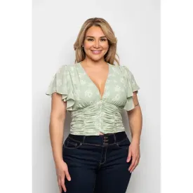 Royal Curves Mint Ruched Style Blouse