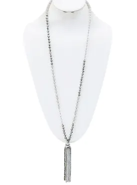 Saylor Silver Beaded Tassel Necklace