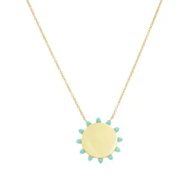 Solid Gold Disc Necklace with Turquoise Detail