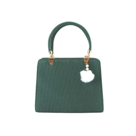 Stylish Satchel Handbag with Chic Pearl and Pom Pom Accents