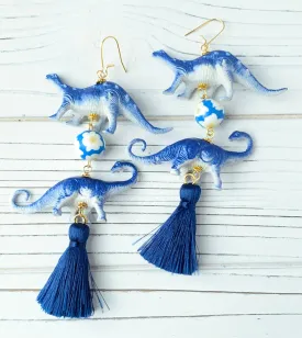 Varsity Blues Dino Tassel Earrings