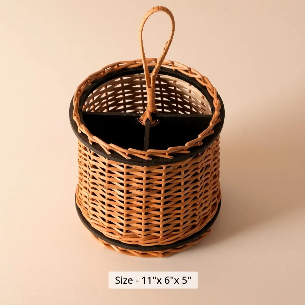 Wooden Bread Box Handcrafted & Cutlery Holder In Willow Wicker & Wood | Handmade In India