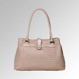 WOVEN NAPPA TRIPLE COMPARTMENT TOTE BAG